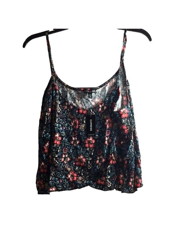 Express Tops - Express Womens Cami Crop Top Black Multicolored Floral Spaghetti Straps Size M/M